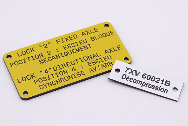decoupe marquage laser plaque firme signaletique identification gravoply jaune blanc opt